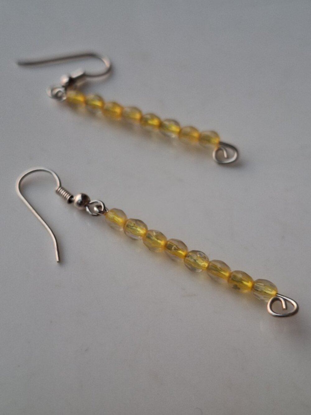 Yellow Beaded Earrings with Silver Coloured Hooks